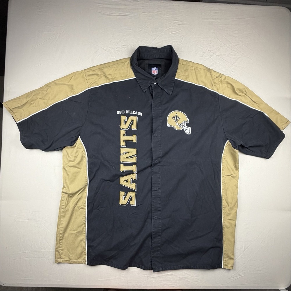 NFL New Orleans Saints Men's XXXL Short Sleeve Button Up Snap Buttons Black Gold